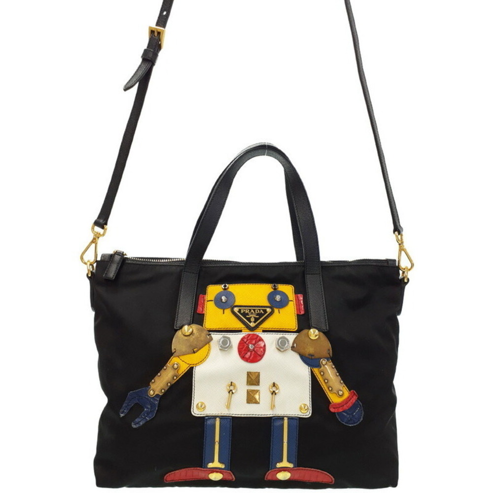 Prada Tessuto Robot Tote motif leather embellishments Black
